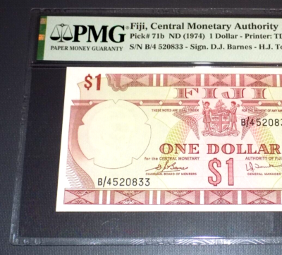 PMG FIJI 1 DOLLAR 1974 Pick# 71b 67 EPQ SUPERB GEM UNC Fijian
