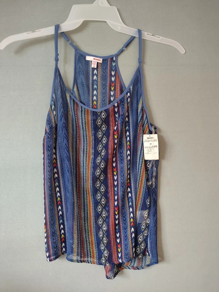 Bongo Junior Womens Tank Top Blue/Sheer Lace Size M Adjustable  - Image 2 of 4