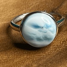 Larimar S925 sterling silver adjustable ring 10mm natural stone crystal NEW