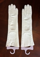 VTG 1950  s Off-White Kid Glove Leather Formal Womens Long Gloves Made In England