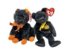 Vtg Ty Beanie Baby HAUNT  FRAIDY- Halloween Black Sparkle Bear  Cat w/ Tags