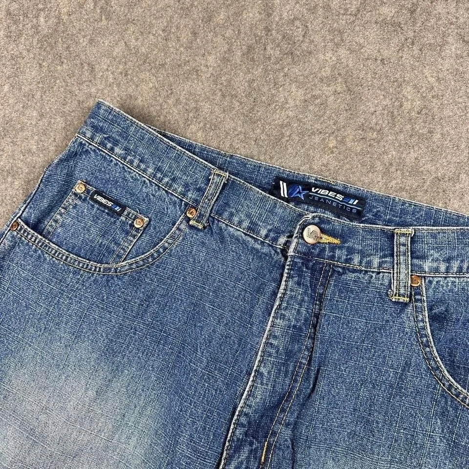 Pantalones cortos vaqueros holgados Y2K azul skater grunge hip hop estilo polo sur 38 x 15 Foto 4 de 4