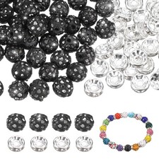 100 Pcs 10mm Rhinestone  Spacer Beads for Jewelry Making, Black Mineral
