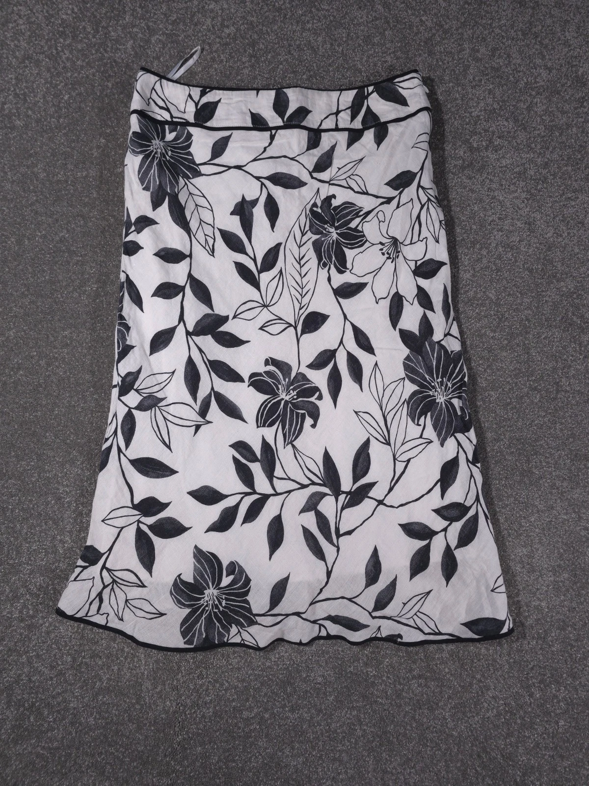 Principles Skirt Womens UK 10 White Black Linen Floral Midi Summer Boho