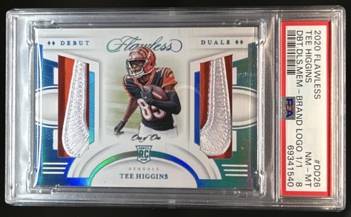 2020 Flawless Tee Higgins Debut Duals Brand Logos RC Nike Patch #1/1 PSA 8