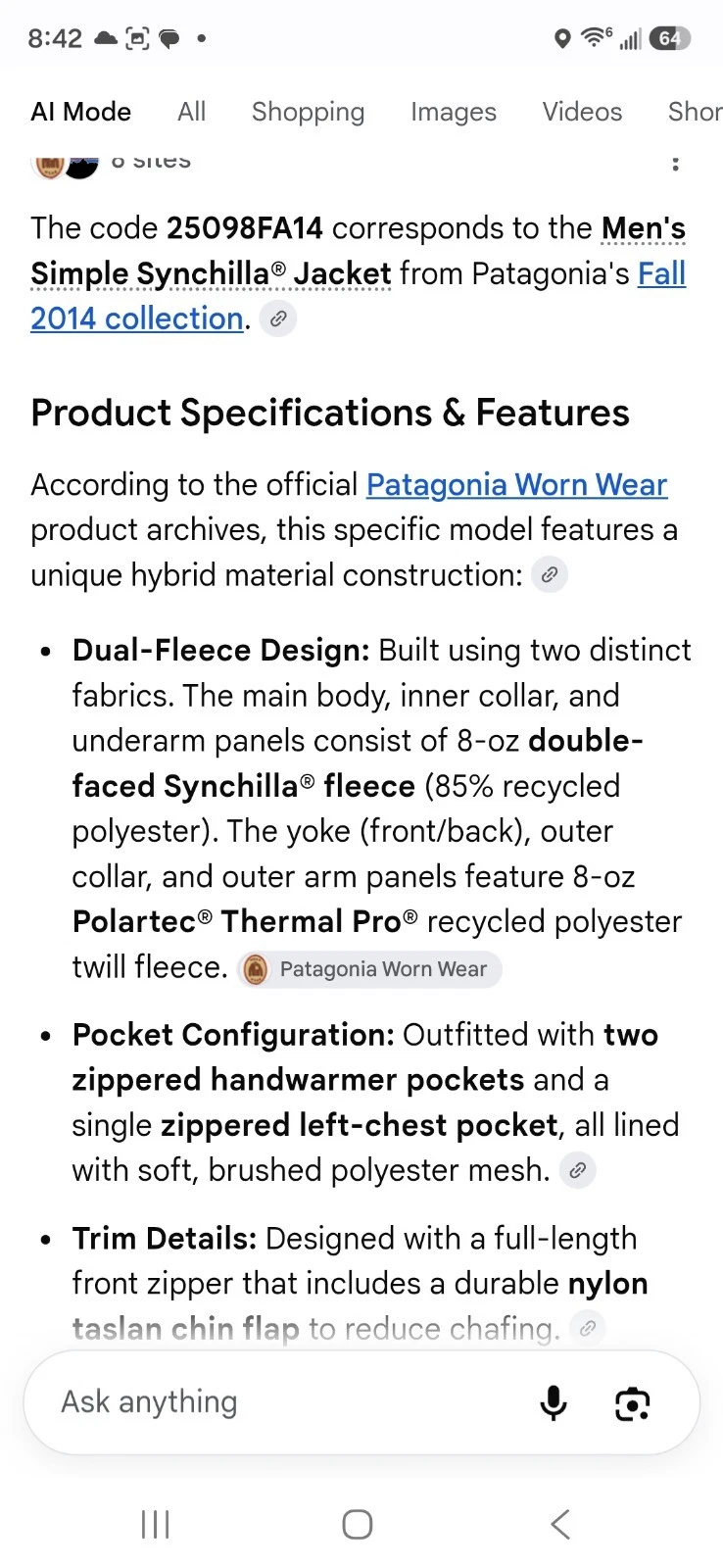 Patagonia Simple Synchilla Double Fleece Full Zip Jacket Men's 2XL Black 2014 - product detail image 15