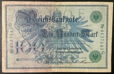 1908 GERMANY PAPER MONEY - 100 MARK GREEN SEAL BANKNOTE!