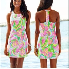 LILLY PULITZER GRAYS SHIFT DRESS IN MULTI SO A PEELING SIZE 4