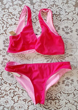 Victoria's Secret PINK Bikini 2 Piece Set Pink Reversible NWT M Top Bottom Small