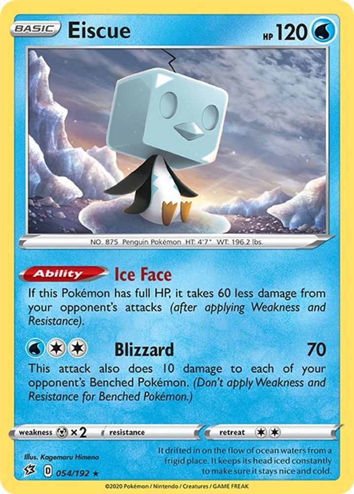 Pokemon Eiscue Holo Rare 054/192 SWSH02: Rebel Clash Holofoil NM