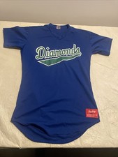Game Used Diamonds Jersey Rawlings Blue Mens 42 #14 80s 1980s 90s 1990s Vintage