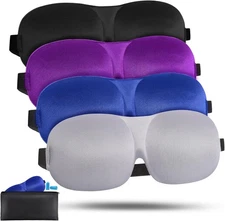 4 Pack Sleep Mask for Women and Men Adjustable Black, Purple, Blue, Gray 