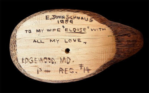 VINTAGE HAND CARVED FEMALE MALLARD DUCK DECOY CARVED & SIGNED BY E. JOHN SCHMAUS - Picture 5 of 5