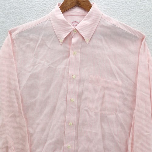 Vintage Brooks Brothers Hemd Herren L Rosa Irish Linen Hickory Stipe Luxus Yacht
