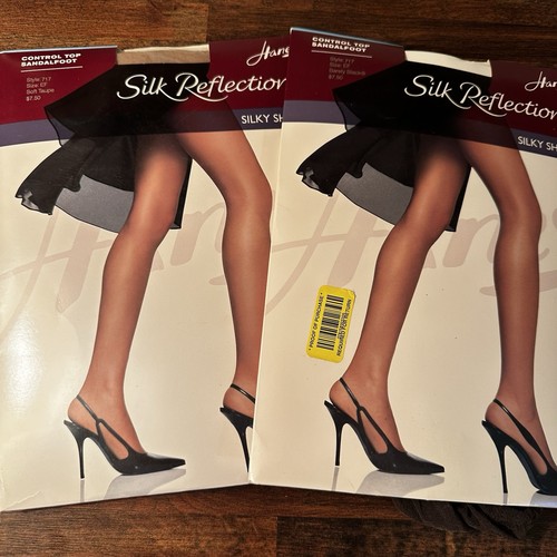 2 Hanes Silk Reflections Silky Sheer Sandalfoot 2 Colors Sz EF Control Top Open