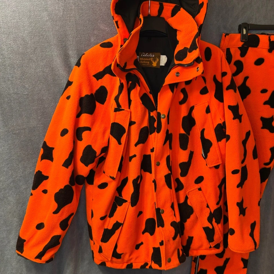 VTG Cabelas Mens L Whitetail Orange Camo GoreTex Fleece Hunting Jacket Pants Set - Image 4 of 4