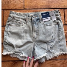 NWT Old Navy Jean Shorts Women 4 Light Wash OG Straight Distressed Frayed Hem