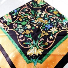 HERMES Scarf Carre 90 Oriental stone and Western stonework Flowers Birds Plants