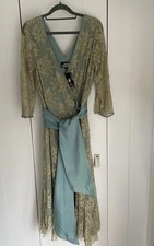 NANCY MAC Sz 2 UK 12 £345 BNWT “ELLA” Green Tea & Mid Blue Lace L/S  Dress