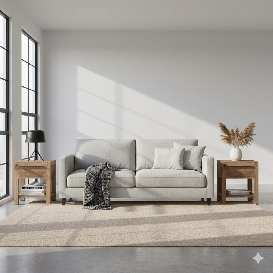 Juego de 2 mesitas de noche pequeñas de madera de acacia marrón Foto 2 de 4