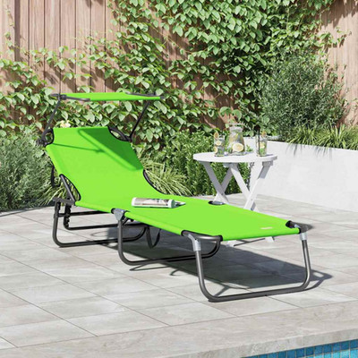Sonnenliege klappbar verstellbar Oxford Stoff grün 190x57x81cm Stahlgestell Deck