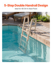 Swimming Pool Ladder, Inclined 5-Step Double Handrails Stair, Taupe