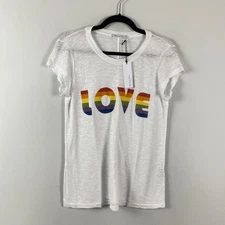 Michael Stars Rainbow LOVE Short Sleeve Crew Neck Tee Shirt One Size OS White