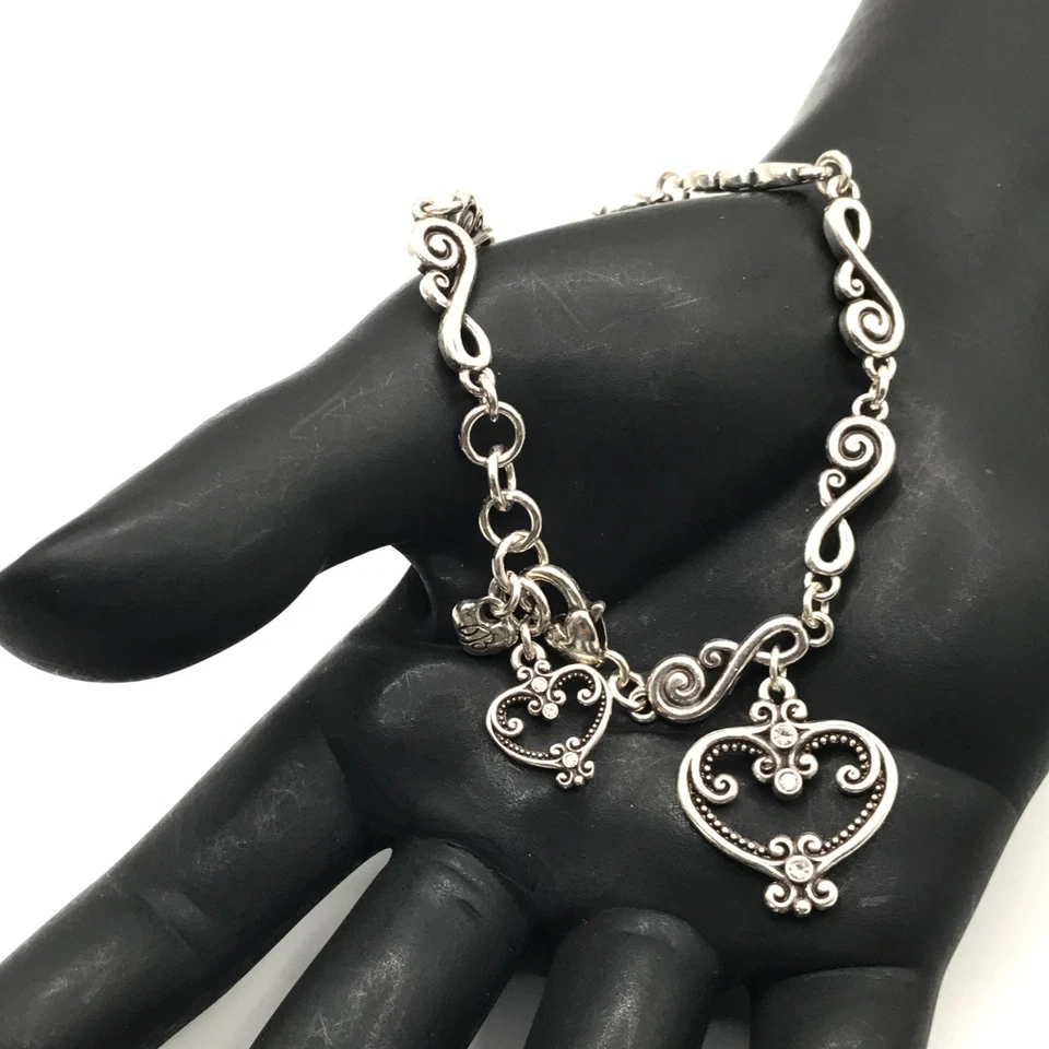 Pulsera Brighton Dije Corazón Estilo Italiano Placa Plata Cristales Victoriano Foto 2 de 4