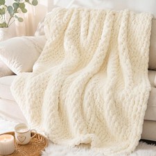 Luxury Chunky Knit Throw Blanket, Boho Chenille Cable Knit Blankets 50x60