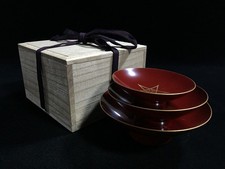 G0180 Japanisch Vintage Lackwaren Sakazuki Sake Becher 3pcs Set Kunstharz