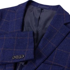 Jos A Bank Mens 41R Slim Fit Unstructured Blue Windowpane Wool Blazer Sport Coat