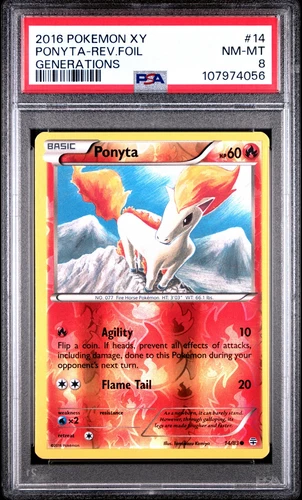2016 POKEMON XY GENERATIONS #14 PONYTA-REVERSE FOIL PSA 8