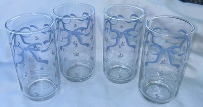 Country Cottage Blue Ribbon Libbey Drinking Glasses 14 oz Set Of 4
