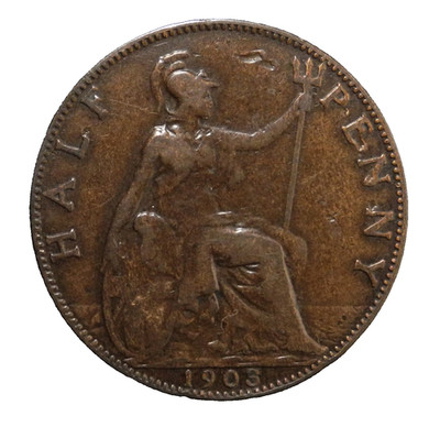 Great Britain 1903 Edward V Half Penny 1/2 P UK ecoinsales
