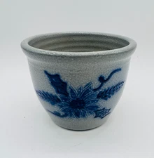 David Eldreth Pottery 2003 Salt Glazed Poinsettia Flower Crock Planter Signed