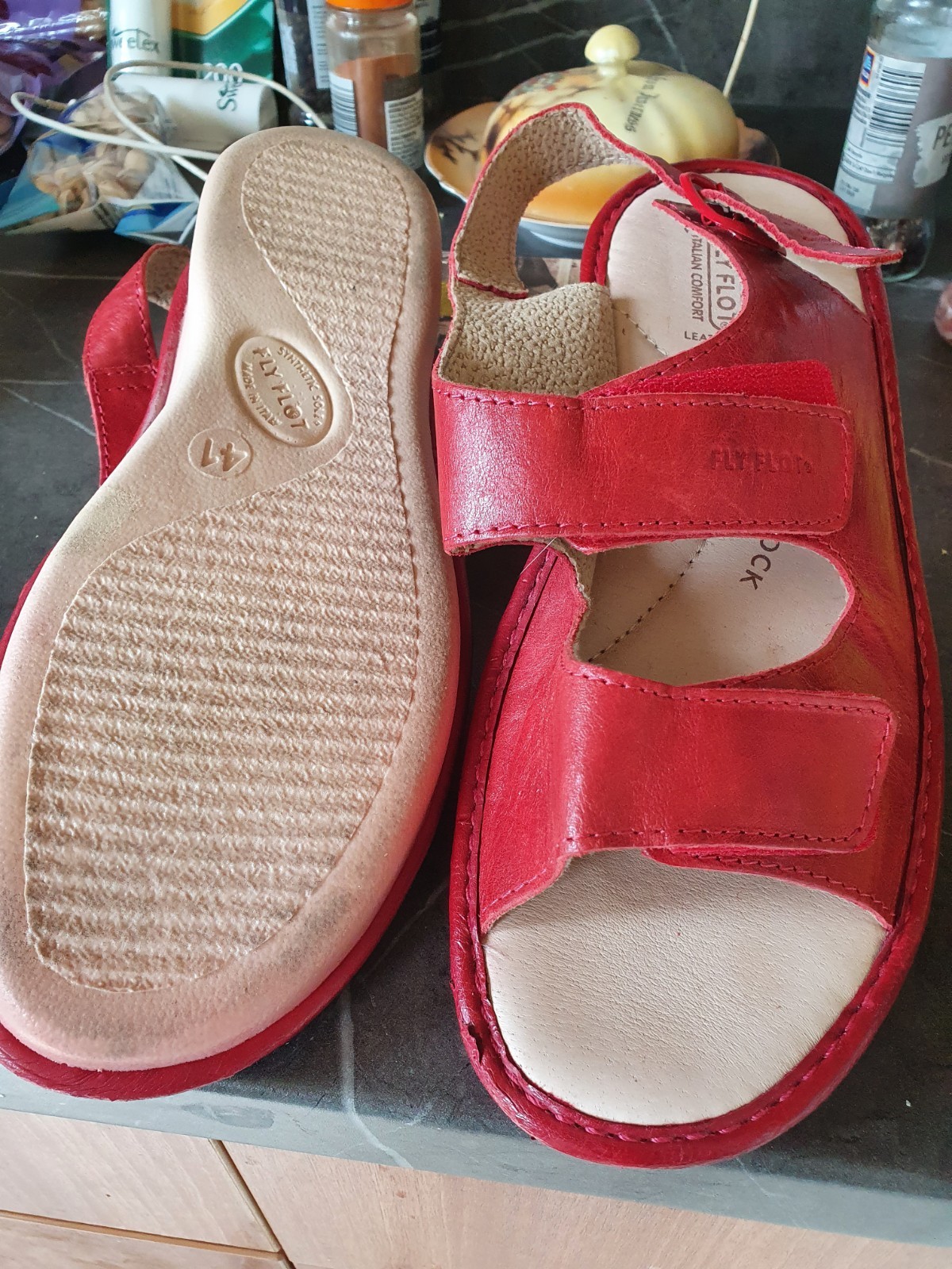 APL SANDALI ESTIVI DONNA ROSSI IN PELLE CON CINTURINO FLYFLOT UK 7 EU 41