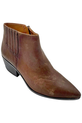 Franco Sarto Women's Spur Pointed Toe Ankle Boot Brown Leather