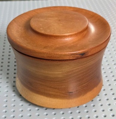 Vintage Black Cherry Wood Round Trinket Stash Spice Box Container with Lid