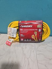 Husky 50ft. 14/3 Medium Duty Indoor/Outdoor Extension Cord w/Lighted End, Yellow