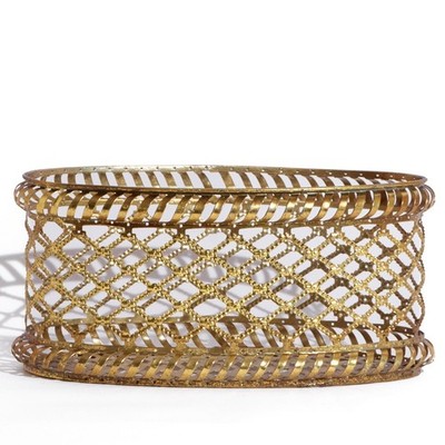 VTG 1950 Brass Oval Lattice Gold Openwork Fruit Bread Basket Diamond Pattern 12''