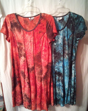 Sami & Jo Blue & Coral Velvet Burnout Stretchy Boho Fairy 1X Dress Lot of 2~by