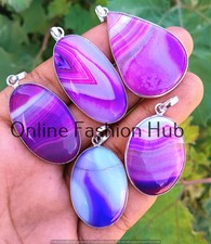 Purple Banded Agate Gemstone 925 Sterling Silver Plated Pendant Lot Boho Jewelry