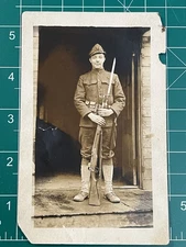 WW1 Doughboy Photo w/ Belt and Rifle WWI RPPC