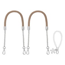 2Pcs 23.6Inch PU Leather Purse Strap with Pendant Gray, Silver Chain 