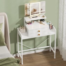 Vanity Desk with Mirror and Lights 28.4''W Makeup Vanity Table 2 Fabric Drawers