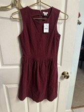 J Crew Daybreak Dress Fit Flare Burgundy Maroon Sleeveless Pockets Sz XXL 30x33