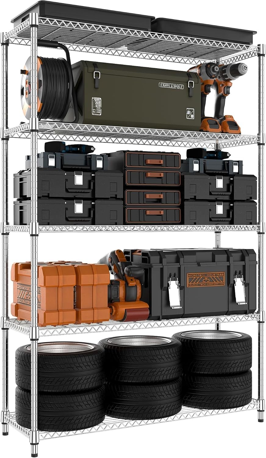 MZG 5 Tier Wire Rack Free Standing Shelving Unit Heavy Duty 