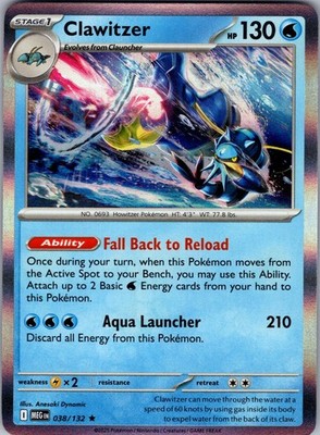 Clawitzer Mega Evolution 038/132 Rare Holo Pokemon Near Mint
