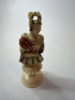Antique Hand Carved Painted Bone Chess Piece Replacement Figurine Queen King F24