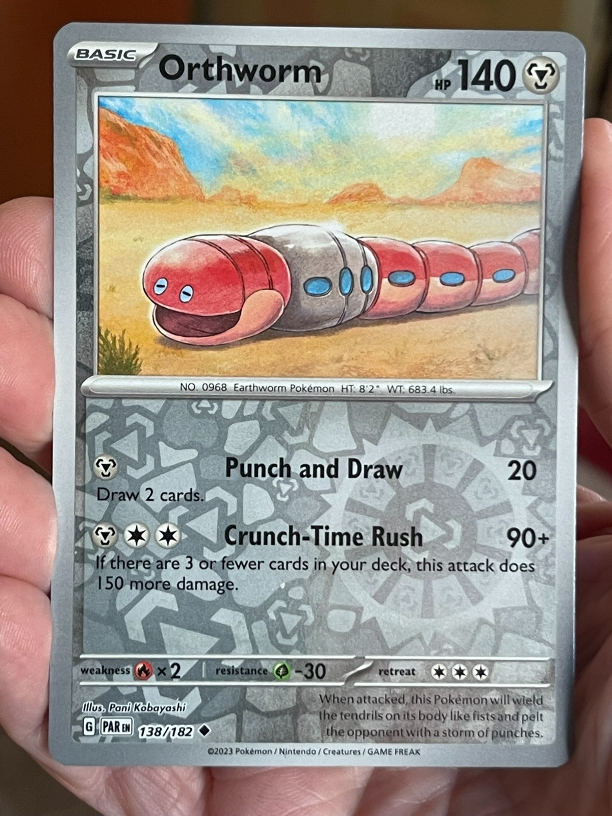 POKEMON ORTHWORM 138/182 COMMON REVERSE HOLOFOIL PARADOX RIFT NM CARD